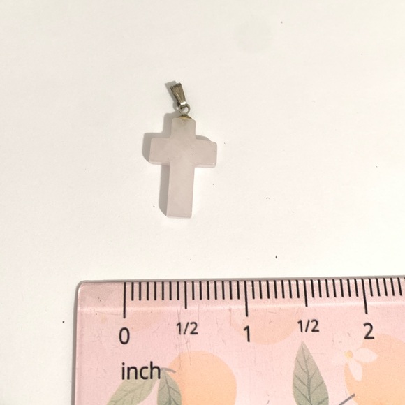 Rose Quartz Cross Pendant - Light Pink Stone - Picture 4 of 5